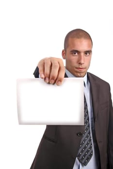business man with an empty white card