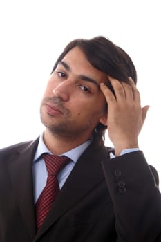 Young business men portrait on white.