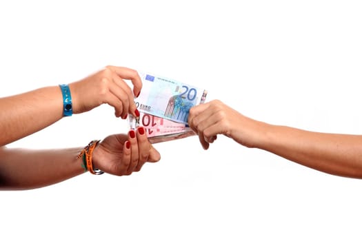 hands width cash on white