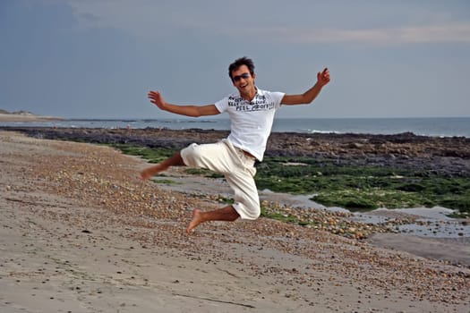 Big jump on the beach