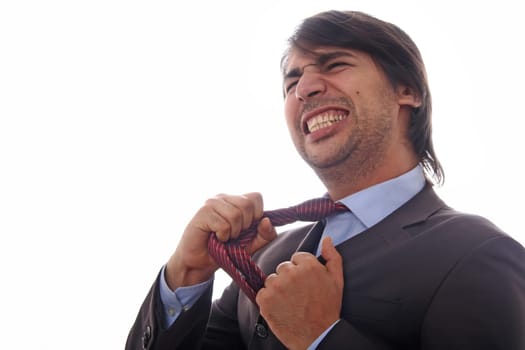 business men afraid on white