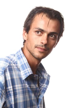 young casual man portrait in a white background