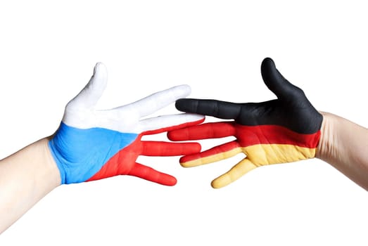 a czech and a german hand symbolizing unity