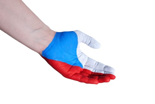 a hand in the colors of the czech republic, isolated