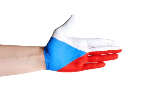 a hand painted in czech colors in handshake gesture