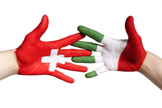 a handshake symbolizing partnership between switzerlands and italy