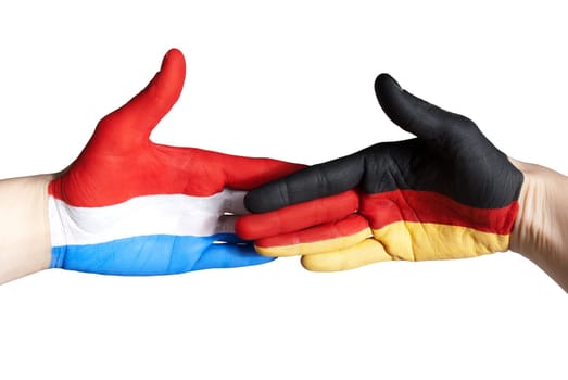 a handshake between germany and the netherlands, isolated
