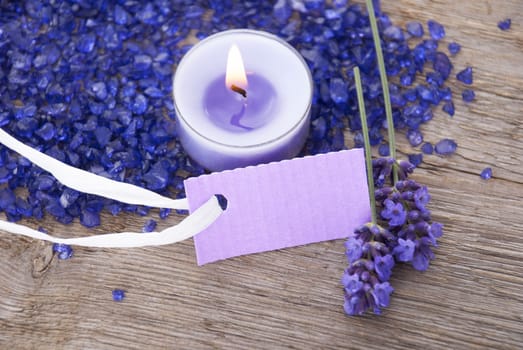 a purple label with copy space on a wellness or recreation background