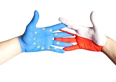 a handshake between europe and poland, isolated