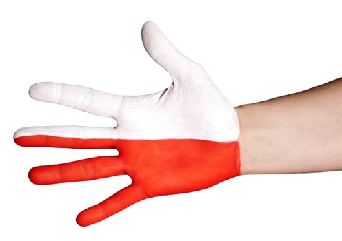 a hand painted with white and red colors