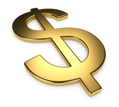 Golden dollar symbol on white background, 3d render