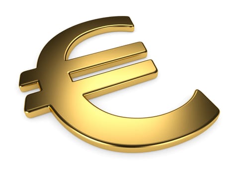 Golden euro symbol on white background, 3d render