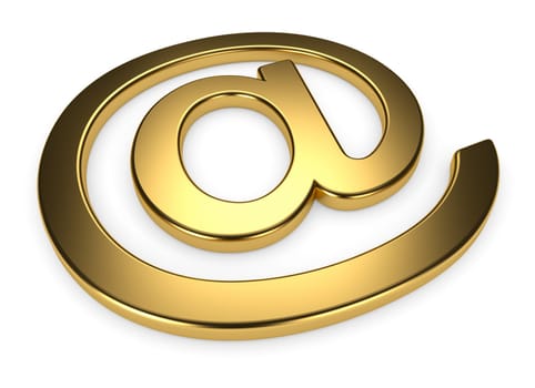 Golden email symbol on white background, 3d render