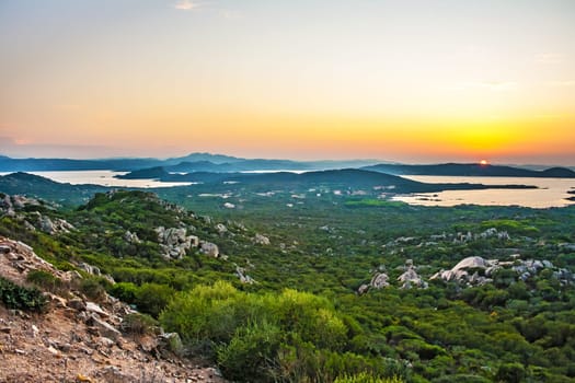 Landscape, sunny dawn at the shore