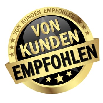 Button with banner " RECOMMENDED BY CUSTOMERS """