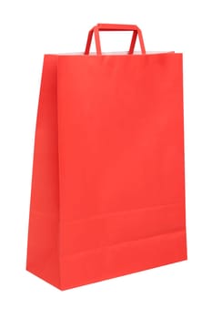 Red paper shopping bag isolated on white background