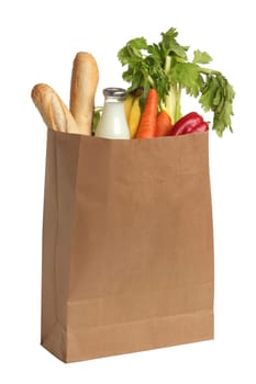 paper bag with food on a white background
