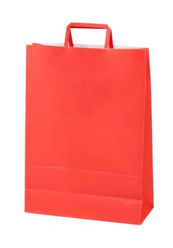 Red paper shopping bag isolated on white background