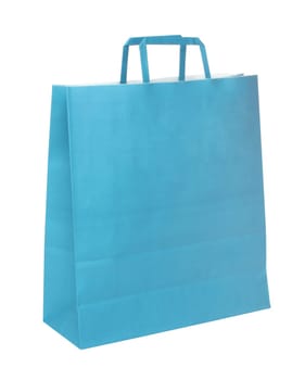 Blue papper shopping bag isolated over white background