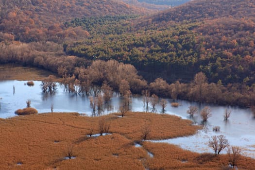View of karst lake Doberdò, Italy