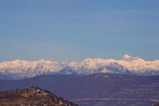 View of Julian Alps covered by snow
