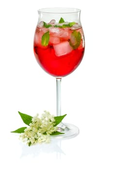 Aperitif with Campari,mint and elderflower syrup