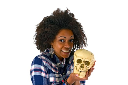African-American woman with skull - exposed on white background