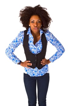 Friendly African-American woman with kissing mouth - detached on white background