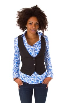 Attractive African-American woman exposed on white background