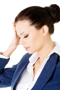 businesswoman with a headache holding head,isolated on white background