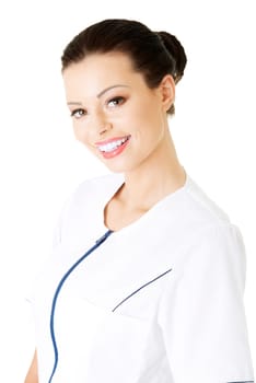 young nurse or female doctor,isolated on white background