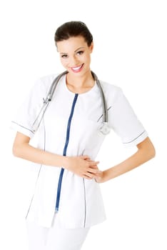 nurse or young doctor standing smiling. isolated on white background.