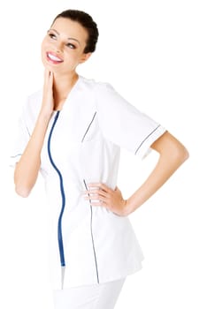 young nurse or female doctor,isolated on white background
