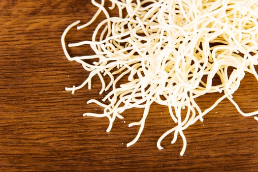 noodles on wooden table