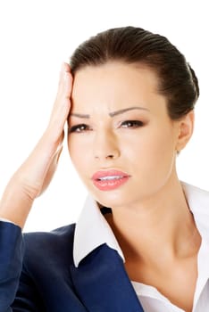 businesswoman with a headache holding head,isolated on white background