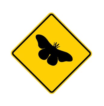 road sign - butterfly crossing, black on yellow