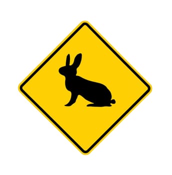 road sign - rabbit crossing, black on yellow