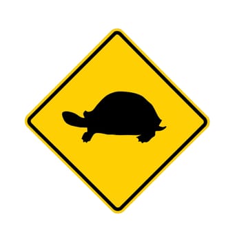 road sign - turtle crossing, black on yellow