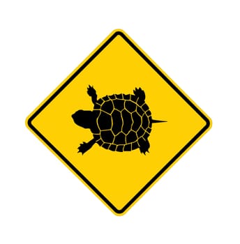 road sign - turtle crossing, black on yellow