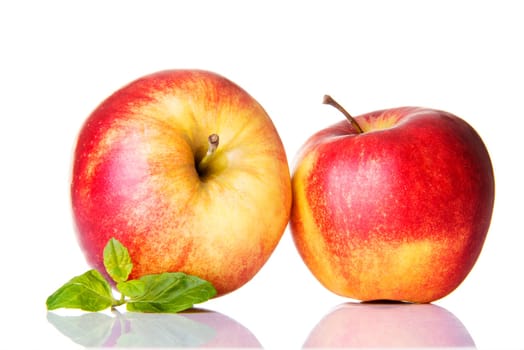 apples with mint,isolated on white background