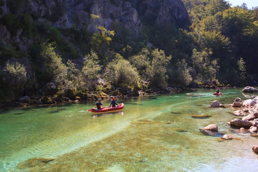 Minirafting in the summer on the Soca river, Slovenia