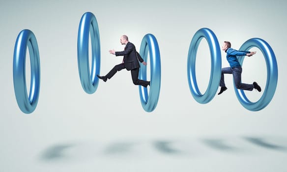 people jump in 3d metal rings