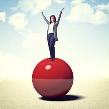 happy woman on 3d red ball