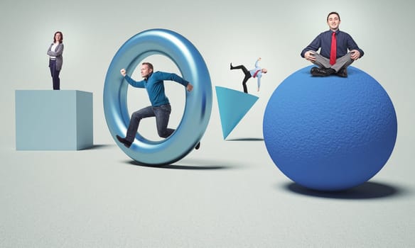 business people on 3d solid