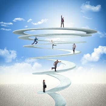 business people on 3d abstract spiral
