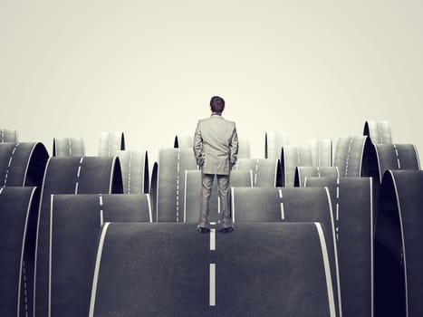 man on 3d abstract asphalt street