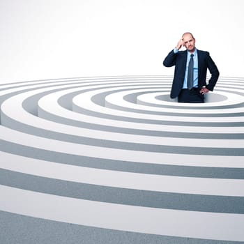 man inside of 3d concrete spiral