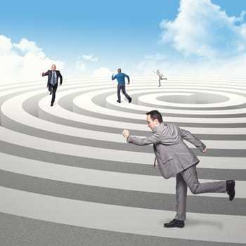 business people run on 3d spiral