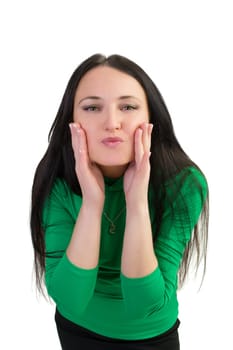 beautiful girl in a green kisses insulation