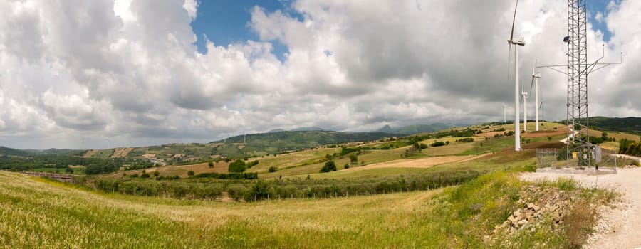overview of wind turbines in Salerno in Italy
